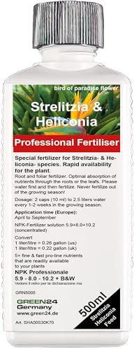 GREEN24 Engrais pour strelitzias, fertilisation d’heliconias, engrais liquide de qualité supérieure de la gamme professionnelle. 500 ml concentrer | engrais liquide de qualité supérieure de la gamme professionnelle. 500 ml concentrer