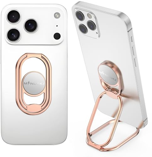 Phone Ring Holder Finger Kickstand 360°Rotation Cellphone Back Grip Foldable Cell Phone Stand for Desk Compatible with iPhone iPad Smartphones Tablets (Hollow Rosegold)