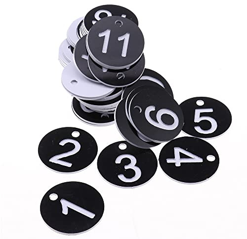 SagaSave 50 Stück Kunststoff Numbered Tags, 1-100 Gravierte Zahlenscheiben Ohne Ringe Für Werkstätten, Partys, Sauna