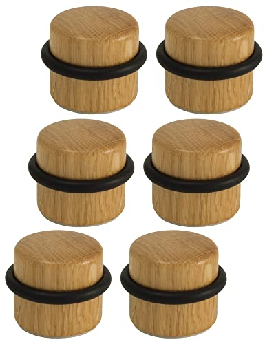 Kukicu Arrêts de Portes - Butée de Porte Adhésive en Bois pour Sol - Butoirs de Porte Protection de Portes et Murs - Pack 6 unités (Chêne)