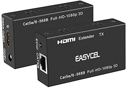EASYCEL Extensor HDMI a RJ45 - Transmisor y Receptor a Través de Cat6/7 Hasta 60 Metros, Compatible con 1080P 3D HDCP EDID