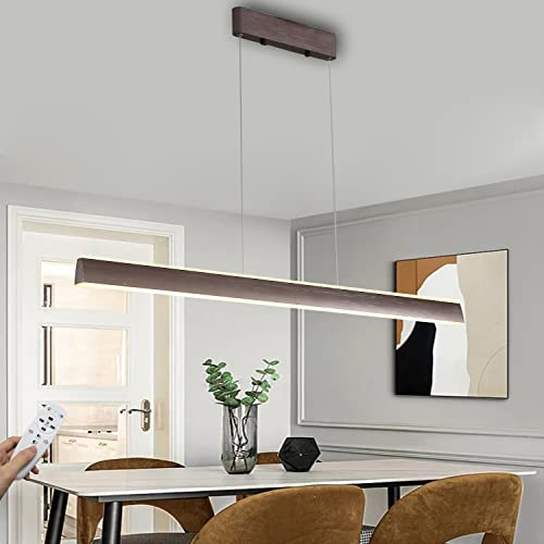 LED Hängeleuchte Esstisch Pendelleuchte Moderne Dimmbar Langer Streifen Pendellampe mit Fernbedienung Höhenverstellbar Kronleuchter Acrylschirm für Esszimmer Sekretariat Küche Leuchte (Braun, 100cm)