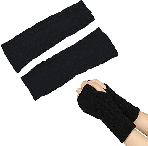 Cosswe Fingerlose Gestrickt Handschuhe,Winter Armstulpen Handschuhe Gestrickt Armhandschuhe Fingerlos Fäustlinge Daumenloch Winterhandschuhe Fäustlinge Gestrickt Armhandschuhe zum Tippen Fahren