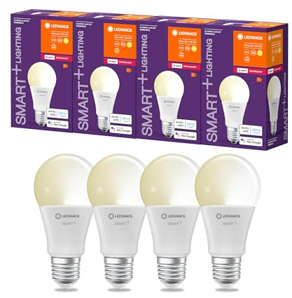 LEDVANCE Smart+ LED, ZigBee Lampe mit E27 Sockel, warmweiß, dimmbar, Direkt kompatibel mit Echo Plus und Echo Show (2. Gen.), 4er Pack