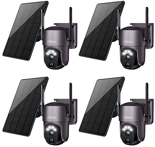 Xega【Vier Packungen】 Solare Super HD Überwachungskamera Aussen Kabellos | PTZ CCTV Kamera WLAN Überwachungskamera Heim Sicherheit Farbe Nachtsicht PIR Personenerkennung Zwei-Wege-Audio, S50-P4