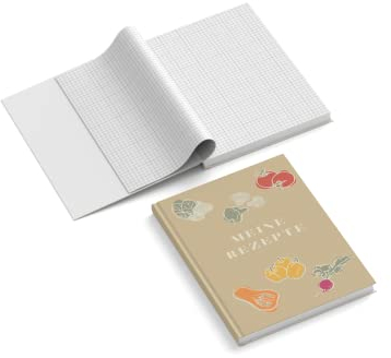 Notizbuch personalisiert mit Wunschtext | Meine Rezepte - Gemüse | 201 x 297 mm | DIN A4 | Hardcover | 128-seitig | Papier 100 g/m² | kariert | Tagebuch | Notizblock | Reisetagebuch | Rezepte (Orange)
