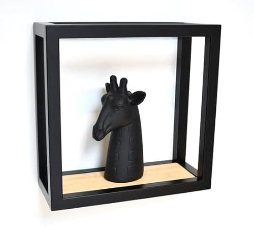 Galeara design Wandregal Metall Weiß und Schwarz mit Bambusholz SOTO - 2cm Dicker Stahl mit Bamus Holz - verborgene Aufhängung (Schwarz, 18cm x 18cm)