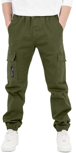 CAMLAKEE Pantalon Garçon Cargo Jogger à Taille Élastiquée