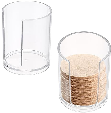 ELLDOO 2 Pack Aryclic Coffee Filter Holder, Round Replacement Paper Filter Dispenser for Espresso Maker, Disposable Paper Filter Storage for Home Office