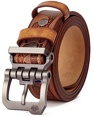 BISON DENIM Gürtel Herren Leder, Ledergürtel Herren für Jeans Anzug 38mm | Cowboy Herren-Gürtel für Casual Arbeit Business, Anzuggürtel Echtleder Alloy Schnalle, Geschenkbox