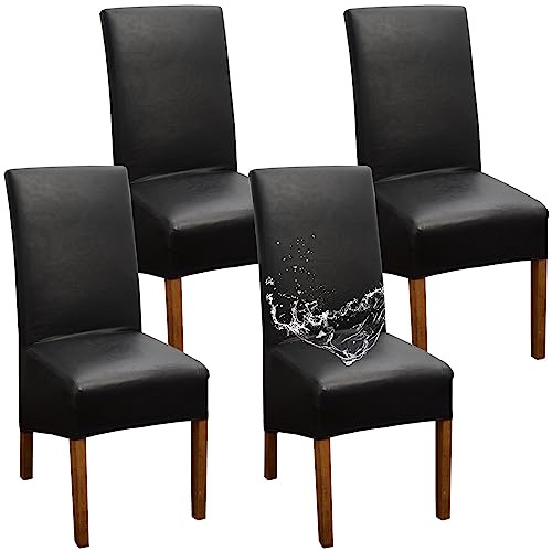 XL Stuhlhussen Wasserdicht PU Leder Stuhlbezüge Groß Stuhlbezug Universal Abnehmbarer Waschbarer Stühle Schutz (Schwarz,4 Stück)