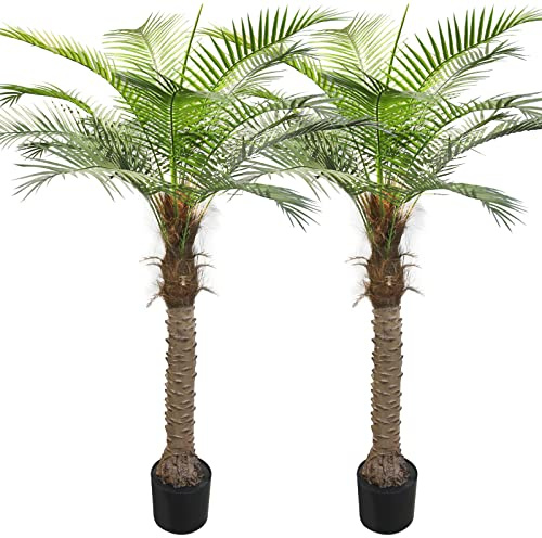 2 Pack Artificial Sago Palm Tree 6ft - Realistic Fake Sago Palm Plants for Indoor/Outdoor Decor - Low Maintenance Tropical Faux Trees with Sturdy Base - UV Resistant, Lifelike Design