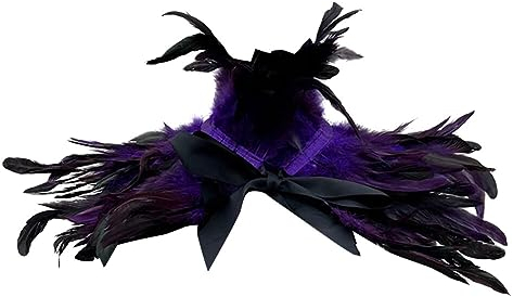Surakey Châle de Plumes d'halloween, Gothique Victorienne Plume Naturelle Ponchos, Tour de Cou Plume Femmes Punk Plume écharpe épaule pour Halloween Carnaval Cosplay Fête Costume (Violet)