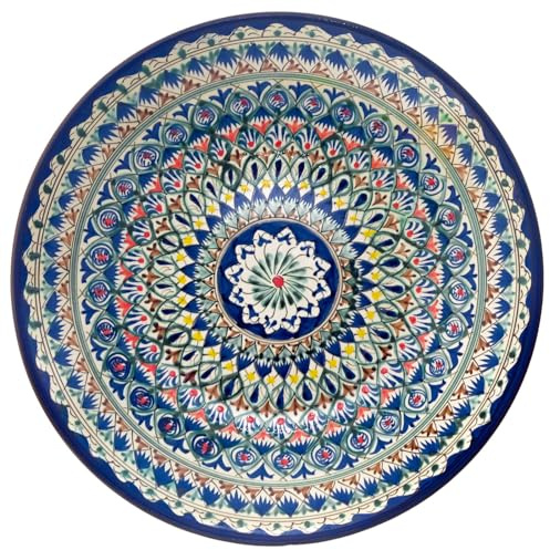 4BIG.fun Lagan d'Ouzbékistan Ø 34 cm Oriental Ljagan en céramique de Rischtan Fait à la main Plaque émaillée peinte à la main Earthenware Ouzbek