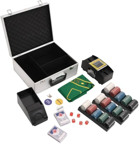 vidaXL Pokerchips Set 300 STK., Pokerkoffer mit Buttons Chips Würfeln, Pokerset Spielkarten Set mit Tragekoffer, Jetons Komplettset, 4 g