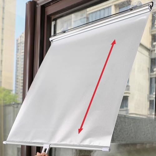 MZZHEDIE Verdunkelungsrollo ohne Bohren,Rollo mit Saugnapf,Temporäre Tragbare Fensterabdeckung,Ausziehbare Rollos,Sichtschutz für Balkon Büro,Autofenster-Sonnenblende,Silber (W68×H125cm/27×49in)