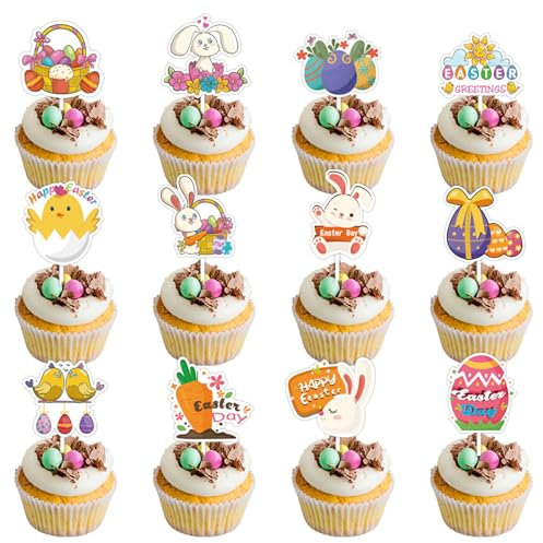 IEEDFJKK 12pack/lot Happy Easter Cake Decorations Chicken Carrot Cake Topper For Cafe Party Accessories Easter Themed Cake