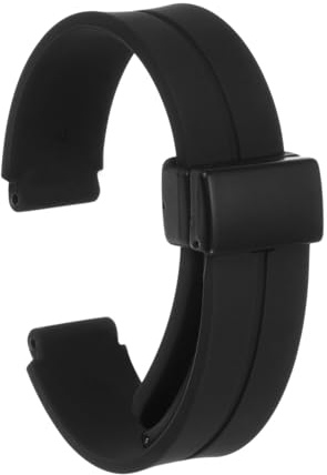 QUARKZMAN Magnetisches Silikon Uhrenarmband 14mm Schnellwechsel Weiches Gummi Wasserdichtes Ersatzarmband mit schwarzem Metall-Faltschließe für Männer und Frauen, Schwarz