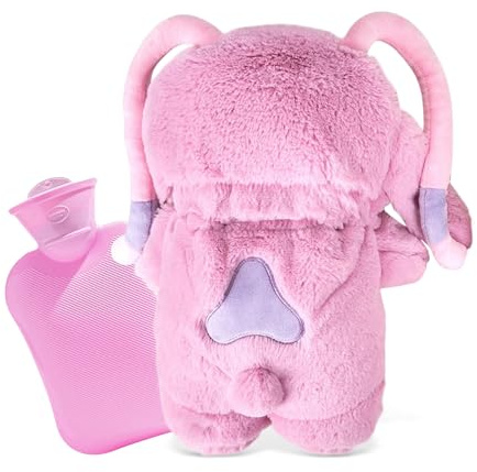 Botella de Agua Caliente, Bolsas Agua Caliente Antifugas, Bolsa de agua caliente para niños, Botella de Agua Caliente de Goma con Suave Felpa Funda, Desmontable y Lavable, Mejor Regalo(Rosa)
