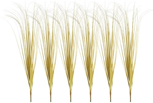 QUARKZMAN 6uds Artificiales Hierba Plantas, 20.5 Plástico Falso Trigo Hierba Verde Arbustos Exterior Artificial Imitación Arbustos para Hogar Jardín Frente Decoración, Claro Amarillo