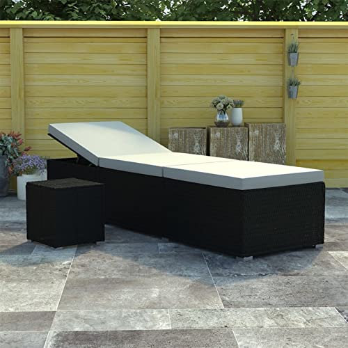 AKNGFO Sonnenliegen-Set, Relaxsessel, Sonnenbett, Liegestuhl, Gartenliege mit Auflage und Teetisch, Gartenliege für den Außenbereich, Terrasse, Poly Rattan, Schwarz