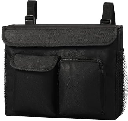 Mobility Scooter Bag Storage Bag in Oxford Cloth Water Resistant Side Pockets Wheelchair Bag Storage Organizer with 2 Pockets Side Cup Holder Wheelchair Backpack Storage Bag for Wheelchairs