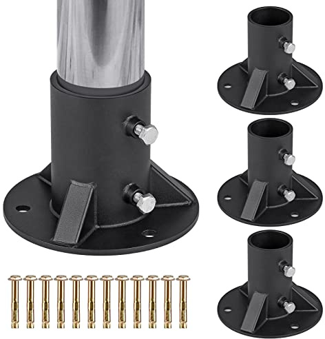 Insaga Chain Link Fence Post 2'' Floor Flange Base, Heavy Duty Round Fence Post Base, Chain Link Fence Parts for Metal Post with Floor Bracket, Mailbox Round Post Mount, Fit OD 1-7/8'' Pipe/Post, 4Pcs