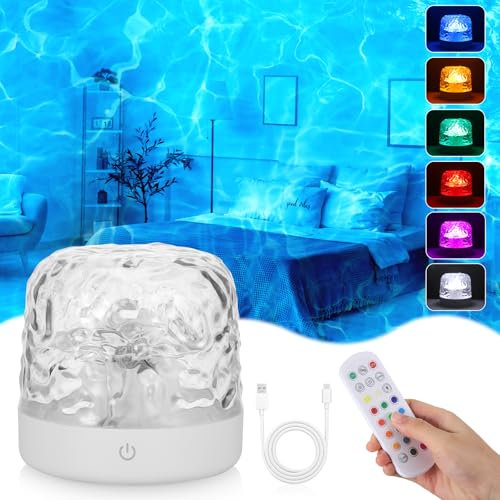 JIZZU Veilleuse Adulte Skylight Lumiere LED avec Télécommande, Projecteur de Veilleuse D'ondes D'eau - 15 Lumières & Mode Lune, Réglables pour Décoration des Chambres,Enfants,adultes