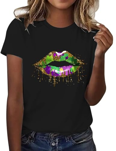Tee Shirt Femme Chemise Manche Courte Paillettes Chemise Tropicale Resille 80s
