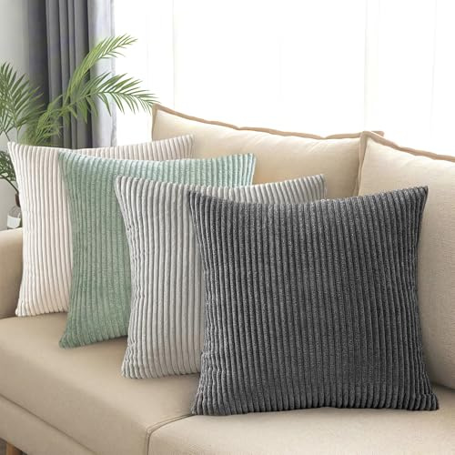 AMFUN 4er Set Kordsamt Kissenbezug, Deko Kissenhüllen, Dekokissen Zierkissenbezug 40x40 cm, Sofakissen Couchkissen Dekokissen Kissenbezug für Sofa Sessel Zuhause Schlafzimmer