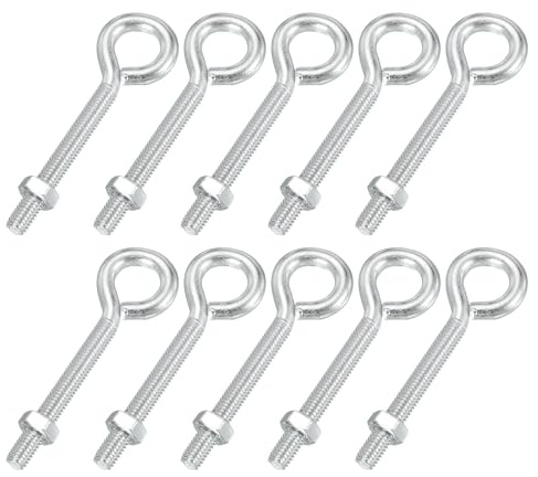 PATIKIL 10 Pcs Pernos De Ojo M6x50mm Plateado Acero Al Carbono | Pernos De Ojo Con Tuercas Para Colgar O Asegurar Cables