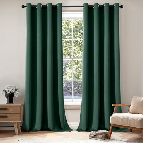EMEMA Opache Verde Scuro Tende con Occhielli 2 Tenda Oscuranti A260xL140cm | Morbide Tende Oscuranti Set di 2 Tenda Oscuranti per Soggiorno Camera da Letto, Opache con Occhielli Ciascuna