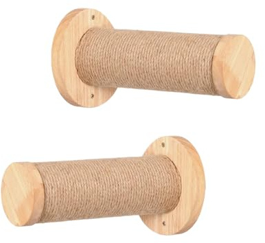 Pared de escalada para gatos, 2 postes rascadores de madera estables y seguros, estante de pared para gatitos de interior, suministros para mascotas, muebles para gatos grandes