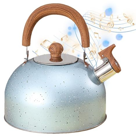 MLqkpwy Bollitore da tè a fischio, 2 l, in acciaio inox per uso alimentare, con manico ergonomico, bollitore a fischio da campeggio, teiera portatile da viaggio in acciaio inox, bollitura rapida per