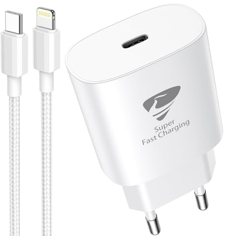 Chargeur USB C, Prise USB C Charge Rapide 20W Bloc Chargeur pour iPhone 13 14 11 12 Pro Max Plus Mini X XS 8 7 6 SE iPad, Type C Secteur Adaptateur Mural Alimentation et 2M Câble USBC vers Lightning