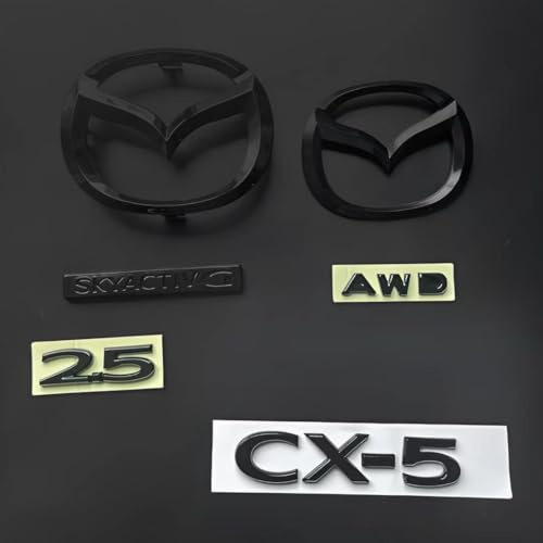 LFWCZS vorne hinten Ersatz Emblem Kit für Mazda CX-5 2021 2022 2023 2024 2025(Not fit Hybrid),Schwarz Kühlergrill Kofferraum Plakette Zeichen Badge Aufkleber Logo 3D Metall Kfz Dekor Tuning Zubehör