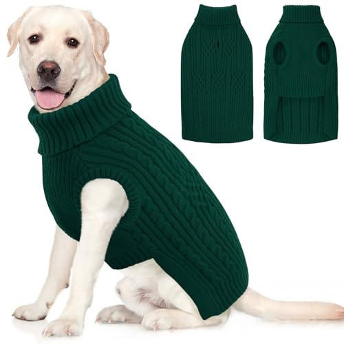 AOFITEE Hundepulli Große Hunde, Warmer Hundepullover Grosse Hunde Grün XL | Winter Hundepulli Strickpullover Weihnachtspullover, Warm Pullover für Kleine Mittlere Groß Hunde