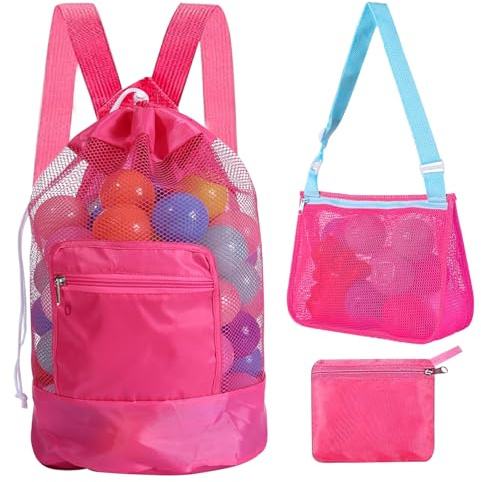 EDLMKM 2 Pcs Large Mesh Beach Bag for Toys Sand Away, MMesh Swimming Bag, Drawstring Sand Toy Bags for Swimming Beachs Pool, Beach Toys Bagg, BBeach Backpack, Swim Mesh Bagg, Foldable Backpack