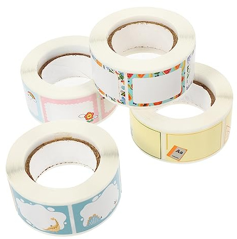 HOMSFOU 4rollos Etiquetas Adhesivas Para Nombres Etiquetas Escolares Dibujos Animados Pegatinas Nombre Para Marcar Objetos