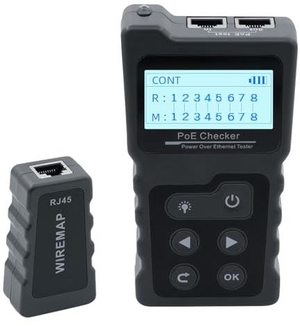 Tolesum Multifunktions Kabeltester: RJ45 Netzwerktester mit PoE, Kontinuitätstest, Spannungsmessung & LED-Beleuchtung - Ideal für CAT5e/CAT6/CAT6a Ethernet Kabel