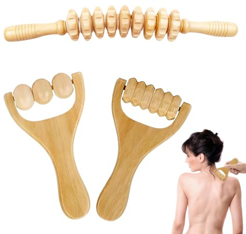 Massageroller Holz, 3 Stück Faszienrolle Holz | Massage Roller Multifunktional Massage Tool, Buchenholz Faszienstab für Zuhause Büro Reisen