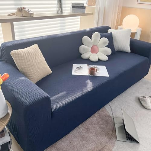 Hixingo Housse de Canapé Extensible, Couleur Pure, Couverture de Canapé avec Accoudoirs 1 2 3 4 Places, Super Élastique Sofa Cover Universelle, Antidérapante, Lavable (Océan Bleu,3 Places)