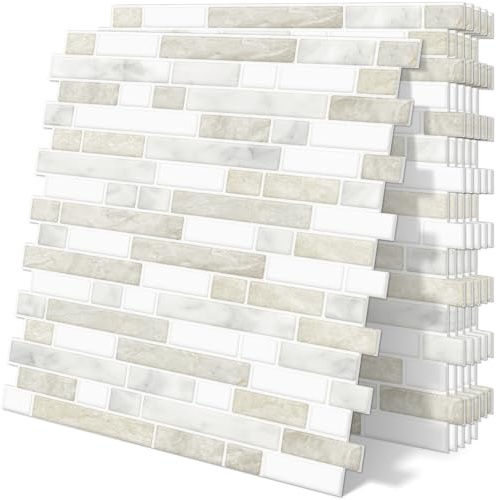Tiwoos Autocolantes Azulejos Adhesivas Cocina 3D Baldosas Adhesivas Pared Beige (10-Piezas,30.5 x 30.5cm)