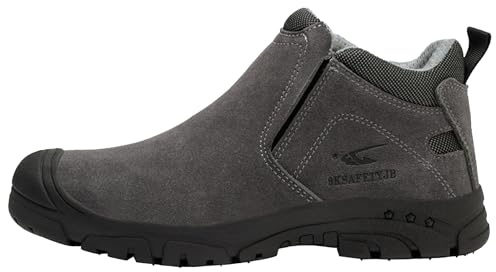 Welding Boots Men Slip-On | Steel Toe Safety Boots | Heat & Flame Resistant | Pull-On Work Boots For Men Industrial Protective(Grey,EU39)