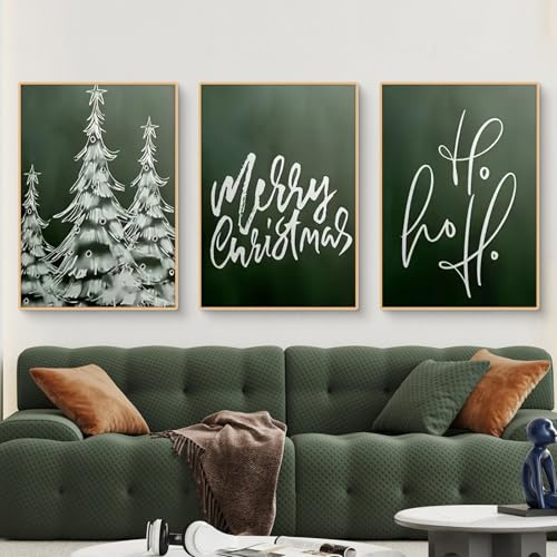 TROYSINC 3er Grünes Weihnachts-Poster Set, Winter Bilder Set, Ästhetik Weihnachtsbaum Wandkunst Wandbilder Wohnzimmer Weihnacht Wanddeko für Wohnkultur, Ohne Rahmen (50x70cm)