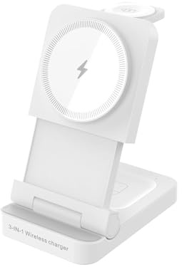 YMY Wireless Charging Station for Apple, 3 in 1 Foldable Magnetic Wireless Charger,15W Fast for MagSafe Charger Stand Available for iPhone 17/16/15/14/13,Apple Watch,AirPods series (White- Gift Box)