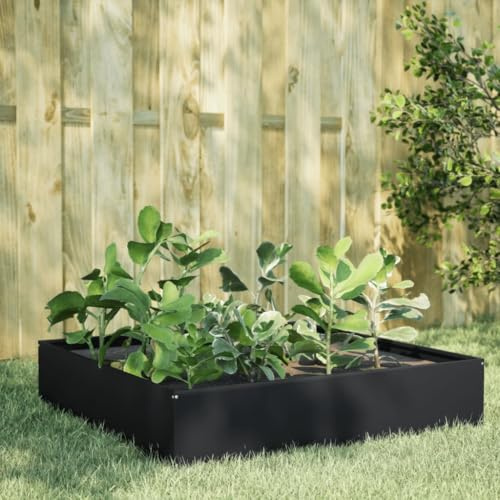 Aiuola Rialzata da Giardino, Cassone per Orto in Acciaio, Design con Fondo Aperto, Cassoni per Orto Rialzato, Aiuola Rialzata da Esterno, per Giardino e Balcone, Colore Nero, 100 x 100 x 33.5 cm