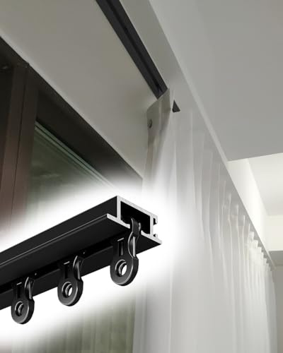 Riel Cortina Techo Carril para Cortina de Techo Empotrado, Varilla para Ventana Balcón Ducha Oculta Disimulada, Sistema Partición para Habitación Hospital Privacidad(Black,4ft/48in/122cm)