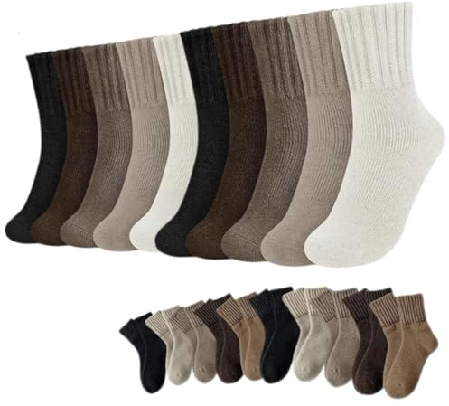 10 Pairs Thick Full Cushioned Winter Socks,Women’s Thermal Boot Socks Mid-Calf, Warm Knit Crew Socks Solid Colors Gifts (Beige, Khaki, Brown, Dark Brown, Black)
