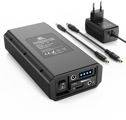 melasta Powerbank12V, LiFePO4 Batería Externa 6000mAh con Puerto de Carga Multifunción de 12V 9V DC y 5V USB para Smartphones, Tiras LED, Radios y Miniventiladores